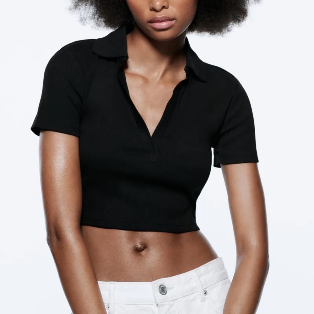 Zara ribbed crop polo- large
